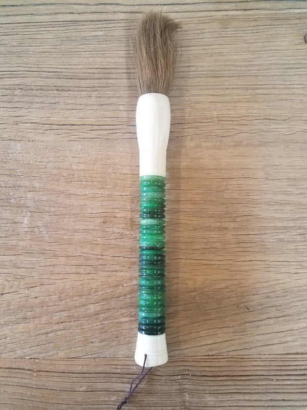 HomeRoots Light Green Jade Abacus Disc Brush - Elegant Calligraphy Decor for Home or Office, Unique Accent Piece 401514