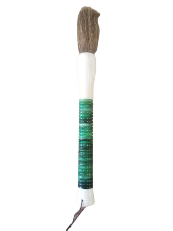 HomeRoots Light Green Jade Abacus Disc Brush - Elegant Calligraphy Decor for Home or Office, Unique Accent Piece 401514
