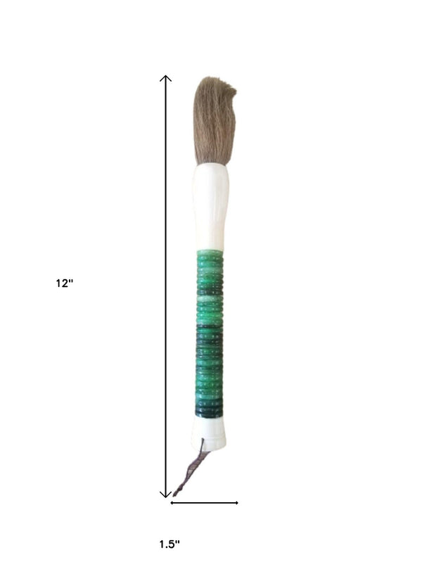 HomeRoots Light Green Jade Abacus Disc Brush - Elegant Calligraphy Decor for Home or Office, Unique Accent Piece 401514