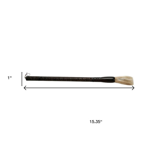 HomeRoots Brown Carved Scroll Wood Calligraphy Brush - Elegant Decorative Accent for Home Décor & Style 401522