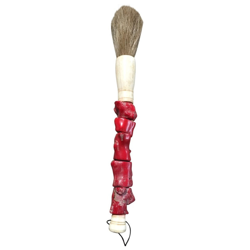HomeRoots Red Chunky Coral Calligraphy Brush - Elegant Jade & Horsetail Accent for Unique Home Décor Spaces 401523