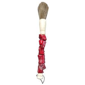 HomeRoots Red Chunky Coral Calligraphy Brush - Elegant Jade & Horsetail Accent for Unique Home Décor Spaces 401523