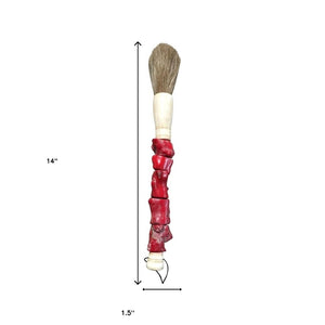 HomeRoots Red Chunky Coral Calligraphy Brush - Elegant Jade & Horsetail Accent for Unique Home Décor Spaces 401523
