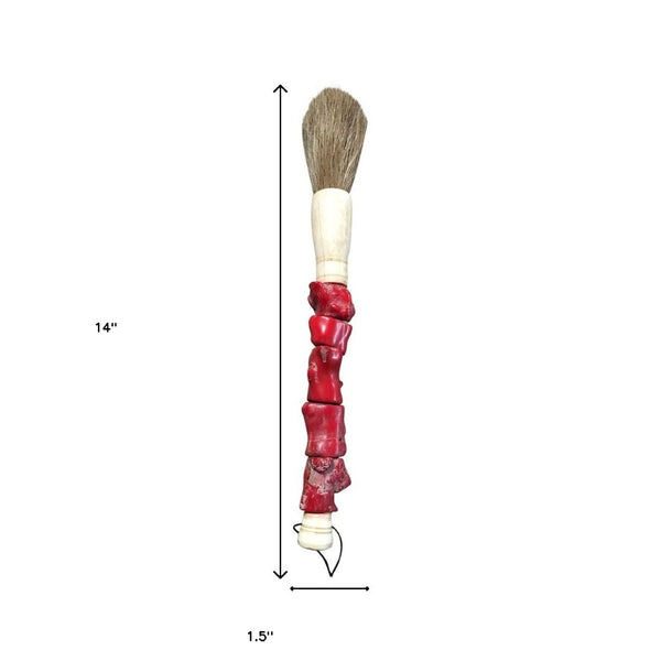 HomeRoots Red Chunky Coral Calligraphy Brush - Elegant Jade & Horsetail Accent for Unique Home Décor Spaces 401523