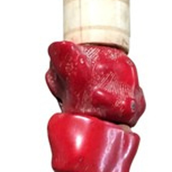 HomeRoots Red Chunky Coral Calligraphy Brush - Elegant Jade & Horsetail Accent for Unique Home Décor Spaces 401523