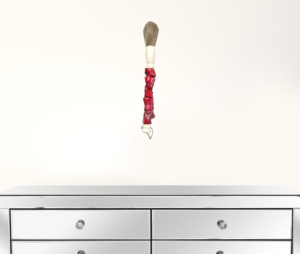 HomeRoots Red Chunky Coral Calligraphy Brush - Elegant Jade & Horsetail Accent for Unique Home Décor Spaces 401523