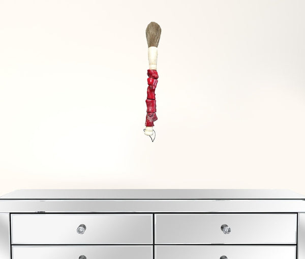 HomeRoots Red Chunky Coral Calligraphy Brush - Elegant Jade & Horsetail Accent for Unique Home Décor Spaces 401523