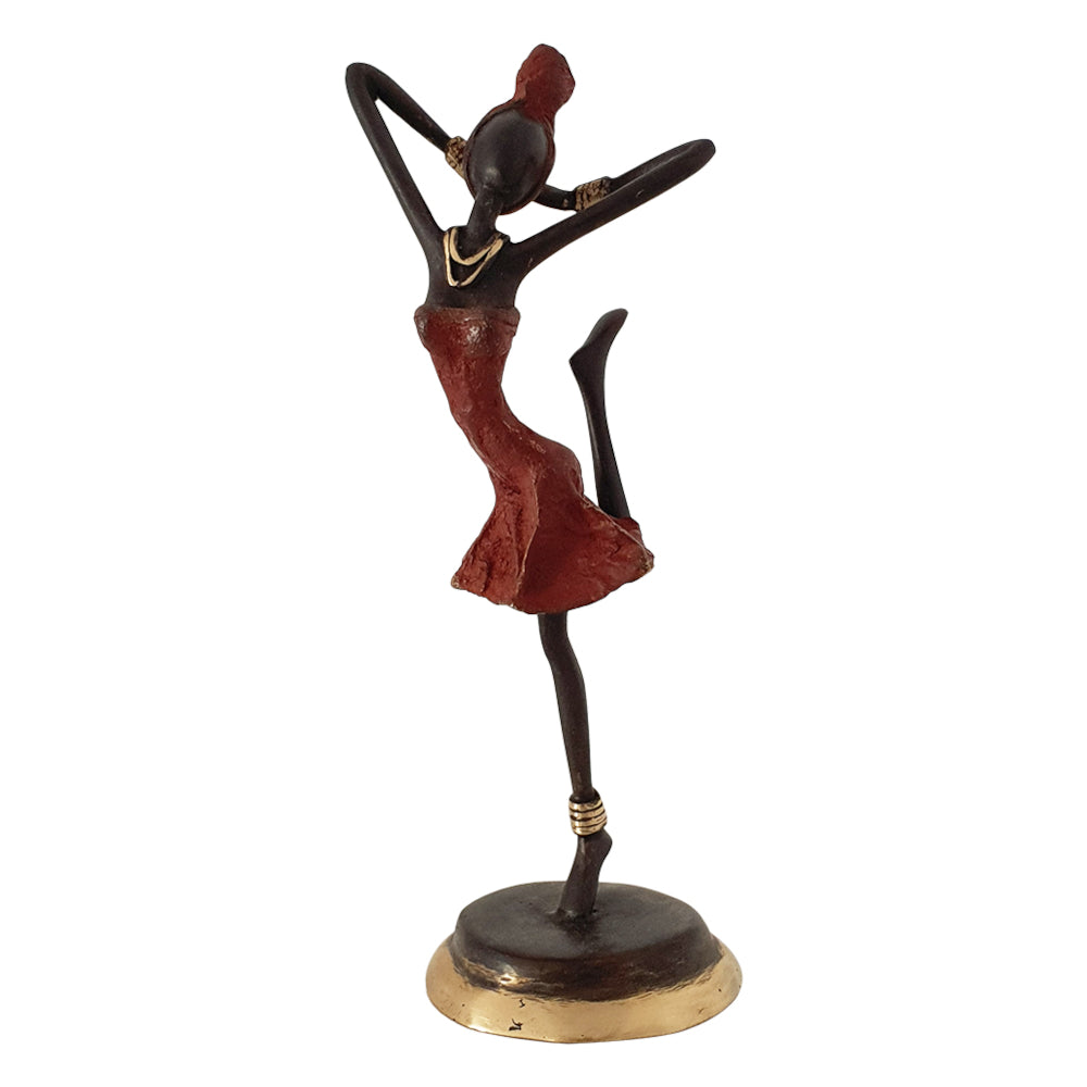 Homeroots Bronze Figurine Of An African Dancer In Red Dress  Manufactured Wood 401524