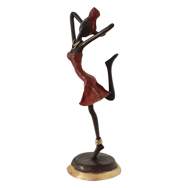 Homeroots Bronze Figurine Of An African Dancer In Red Dress  Manufactured Wood 401524
