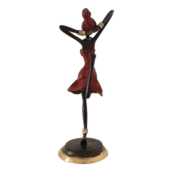Homeroots Bronze Figurine Of An African Dancer In Red Dress  Manufactured Wood 401524