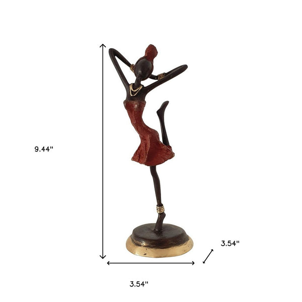 Homeroots Bronze Figurine Of An African Dancer In Red Dress  Manufactured Wood 401524