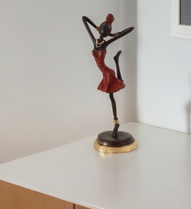 Homeroots Bronze Figurine Of An African Dancer In Red Dress  Manufactured Wood 401524