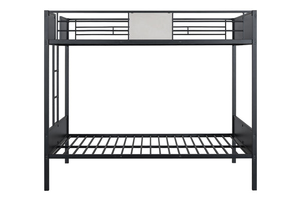 English Elm Full Full Metal Bunk Bed Contemporary Black Frame with White Accent Panels, Side Ladder, Full Size Ready B2741P347306