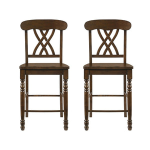 English Elm Set Of 2 Rustic Walnut Counter Height Chairs With Cross Backrest For Farmhouse Dining Charm B016P315207-GIGA