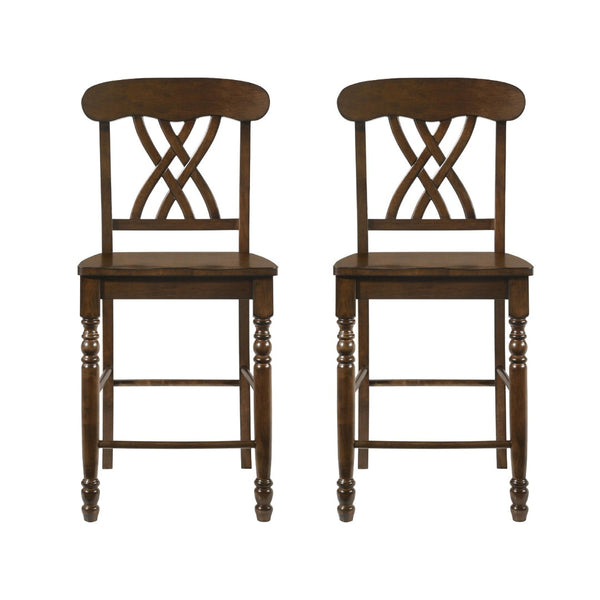 English Elm Set Of 2 Rustic Walnut Counter Height Chairs With Cross Backrest For Farmhouse Dining Charm B016P315207-GIGA