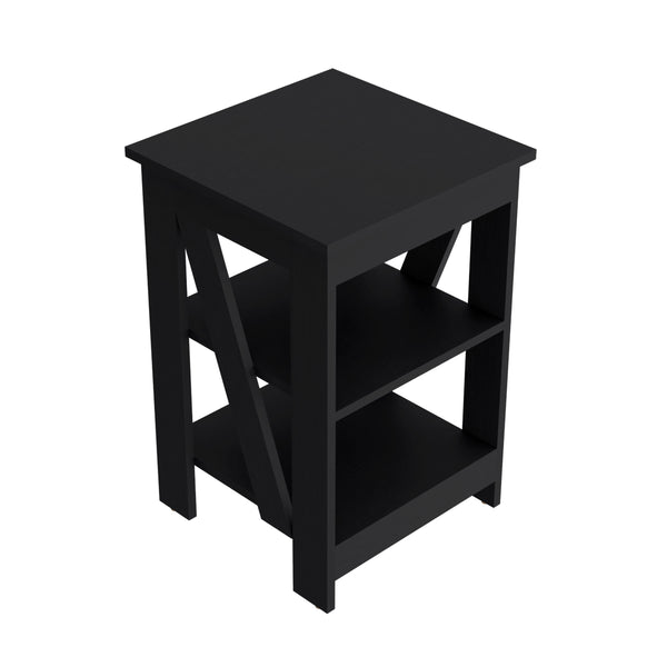 English Elm Clio modern auxiliary table with two open shelves for living room storage and decorative display, durable engineered wood Black 34.65 L x 20.87 W x 3.15 H B128P189931