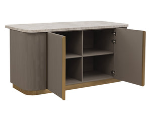 Sunpan CATALDI Kitchen Island with Marble Top & Taupe Faux Leather – Elegant Versatile Prep & Workspace 112291