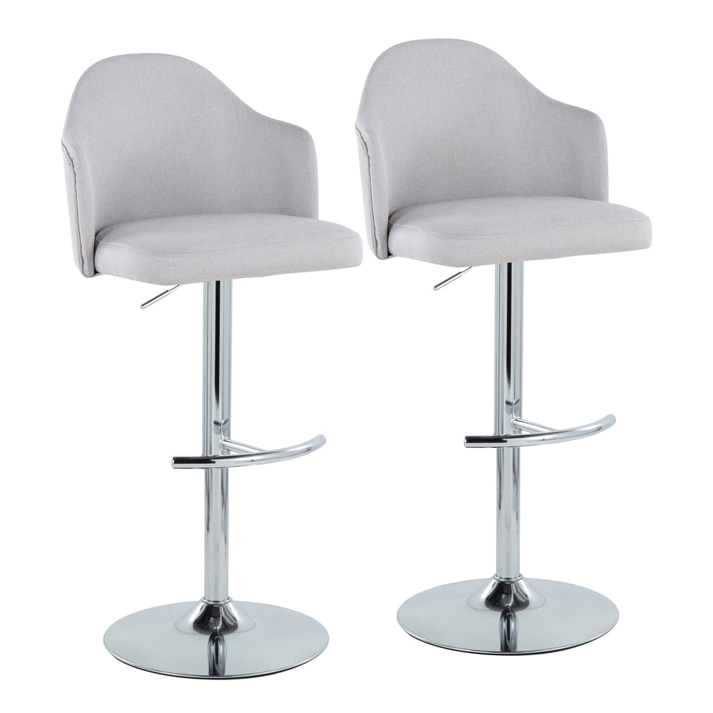 English Elm Ahoy Adjustable Barstool Set Of 2: Modern Chrome & Light Grey Fabric Stools With Swivel Comfort B202S00736