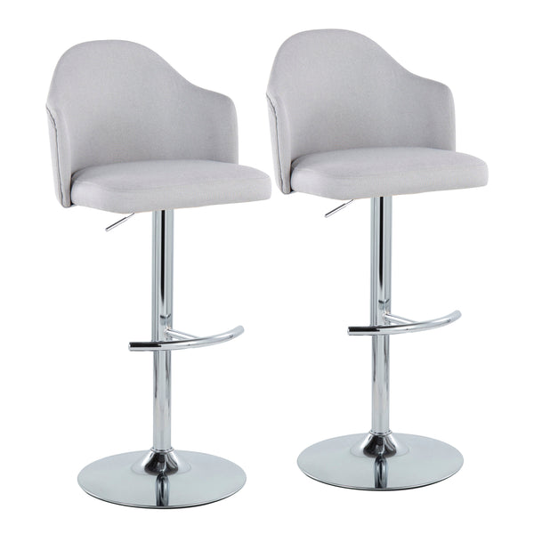 English Elm Ahoy Adjustable Barstool Set Of 2: Modern Chrome & Light Grey Fabric Stools With Swivel Comfort B202S00736