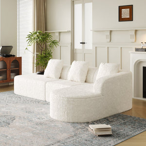 English Elm 111.8-Inch L-Shaped Curved Modular Sofa - Modern Lychee-Textured Fabric With 3 Pillows For Comfort W834S00540