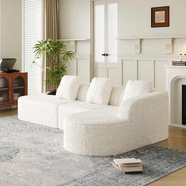 English Elm 111.8-Inch L-Shaped Curved Modular Sofa - Modern Lychee-Textured Fabric With 3 Pillows For Comfort W834S00540