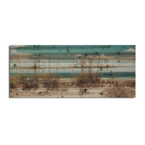 HomeRoots Long Ocean Sand Dunes Mounted Wall Art - Multi-Color Nautical Photography on Rustic Wood Finish 401630