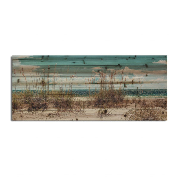 HomeRoots Long Ocean Sand Dunes Mounted Wall Art - Multi-Color Nautical Photography on Rustic Wood Finish 401630