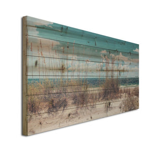 HomeRoots Long Ocean Sand Dunes Mounted Wall Art - Multi-Color Nautical Photography on Rustic Wood Finish 401630