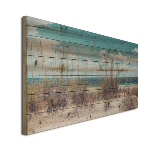 HomeRoots Long Ocean Sand Dunes Mounted Wall Art - Multi-Color Nautical Photography on Rustic Wood Finish 401630