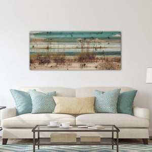 HomeRoots Long Ocean Sand Dunes Mounted Wall Art - Multi-Color Nautical Photography on Rustic Wood Finish 401630