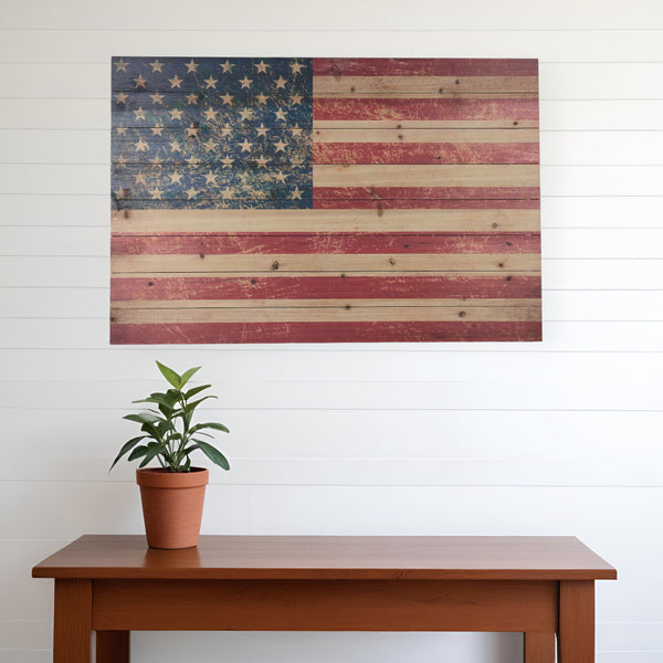 Homeroots 36" Usa Flag Wood Plank Wall Art  Solid Wood 401639