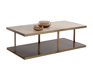 Sunpan Kamali Coffee Table - Elegant Beige Marble Top with Antique Gold Base for Luxurious Living Spaces