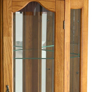 Homeroots Golden Oak Scallop Top Lighted Corner Curio Cabinet  Oak,Mdf,Oak Veneer,Temp  Glass,Mirror,Metal 401661