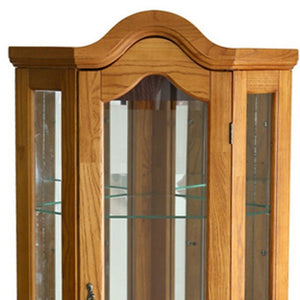 Homeroots Golden Oak Scallop Top Lighted Corner Curio Cabinet  Oak,Mdf,Oak Veneer,Temp  Glass,Mirror,Metal 401661