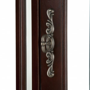 HomeRoots Mahogany Scallop Top Lighted Corner Curio Cabinet – Elegant Display with Adjustable Shelves & Storage 401662
