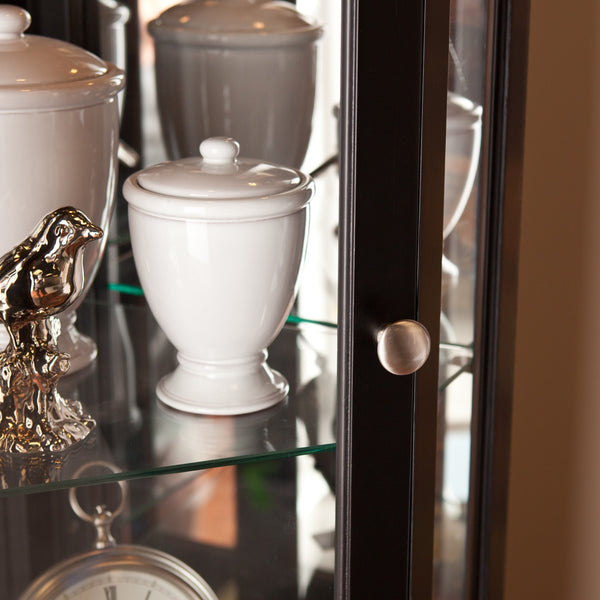 Homeroots Elegant Black Lighted Curio Cabinet  Pine,Mdf,Birch Veneer,Temp Glass,Mirror,Nickel 401663