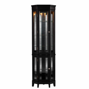 Homeroots Elegant Black Lighted Curio Cabinet  Pine,Mdf,Birch Veneer,Temp Glass,Mirror,Nickel 401663