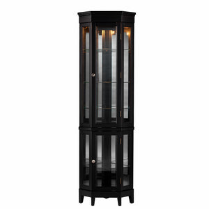 Homeroots Elegant Black Lighted Curio Cabinet  Pine,Mdf,Birch Veneer,Temp Glass,Mirror,Nickel 401663