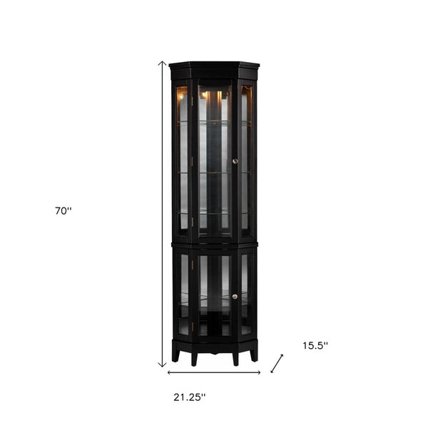 HomeRoots Elegant Black Lighted Curio Cabinet – Space-Saving Showcase with Adjustable Shelves & Mirrored Back 401663