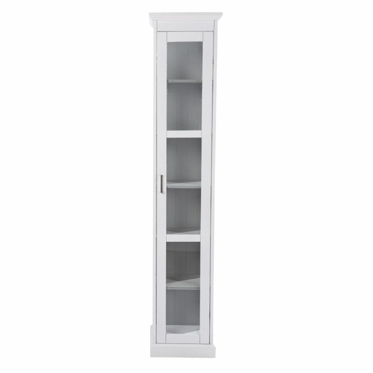 HomeRoots White Curio Cabinet with Glass Front Door Elegant Cornice Molding Display Storage 401664