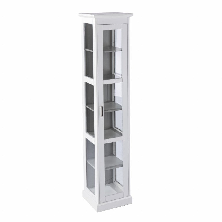 HomeRoots White Curio Cabinet with Glass Front Door Elegant Cornice Molding Display Storage 401664