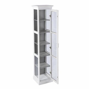 White Curio Cabinet with Glass Front Door Elegant Cornice Molding Display Storage