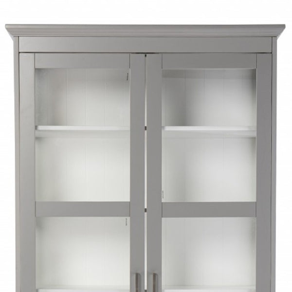 HomeRoots Gray Cornice Molding Curio Cabinet with Double Doors - Elegant Display for Collectibles & Keepsakes 401666