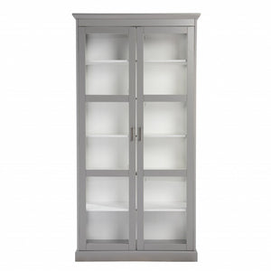 HomeRoots Gray Cornice Molding Curio Cabinet with Double Doors - Elegant Display for Collectibles & Keepsakes 401666