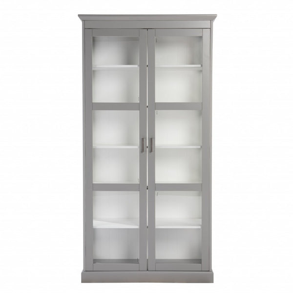HomeRoots Gray Cornice Molding Curio Cabinet with Double Doors - Elegant Display for Collectibles & Keepsakes 401666