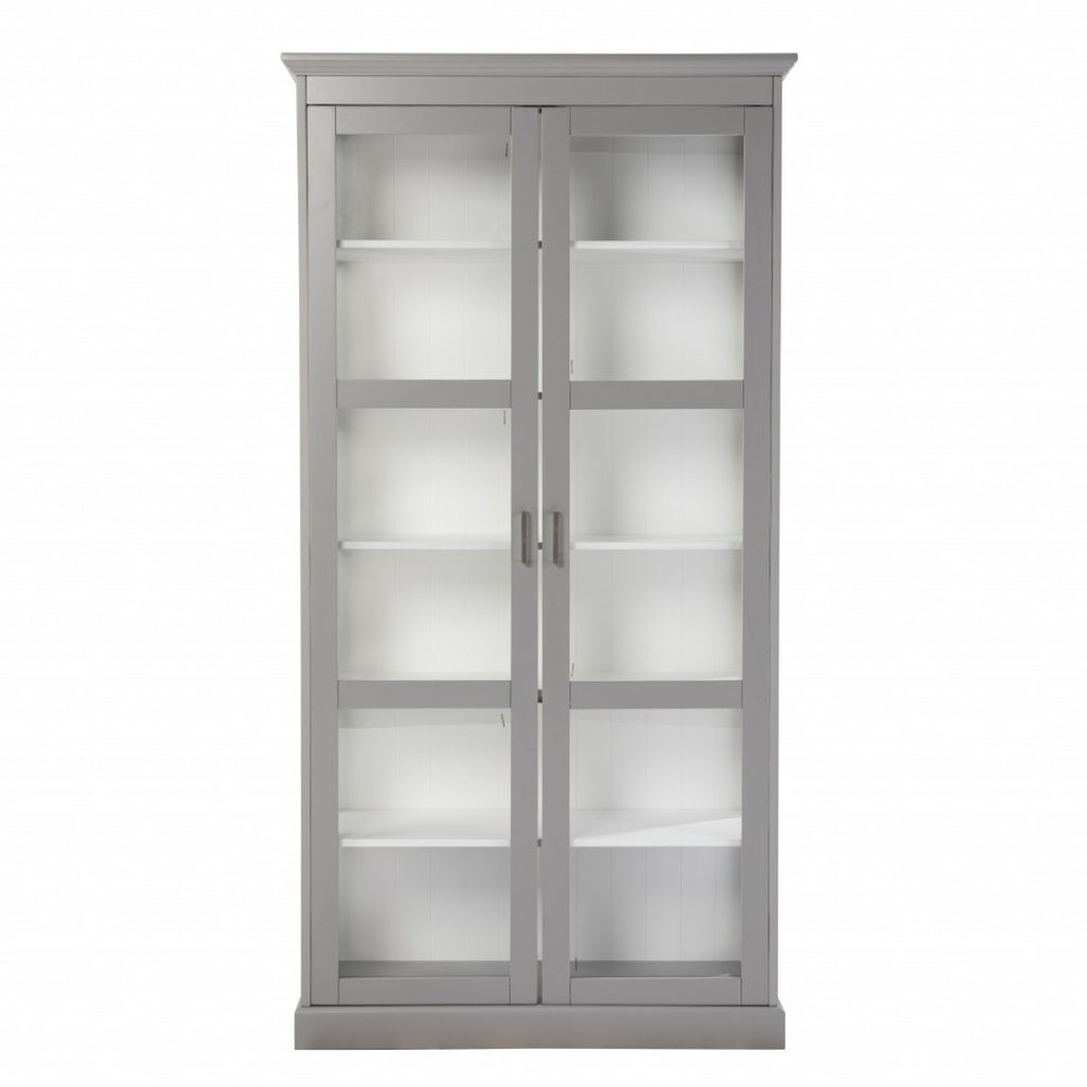 HomeRoots Gray Cornice Molding Curio Cabinet with Double Doors - Elegant Display for Collectibles & Keepsakes 401666