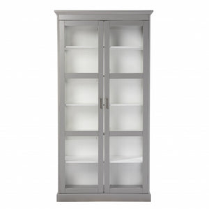 HomeRoots Gray Cornice Molding Curio Cabinet with Double Doors - Elegant Display for Collectibles & Keepsakes 401666