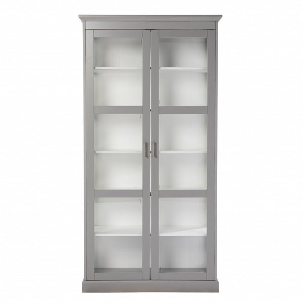 HomeRoots Gray Cornice Molding Curio Cabinet with Double Doors - Elegant Display for Collectibles & Keepsakes 401666
