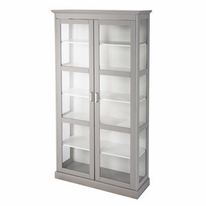 HomeRoots Gray Cornice Molding Curio Cabinet with Double Doors - Elegant Display for Collectibles & Keepsakes 401666