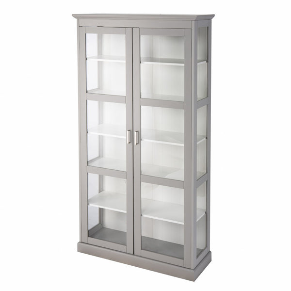 HomeRoots Gray Cornice Molding Curio Cabinet with Double Doors - Elegant Display for Collectibles & Keepsakes 401666